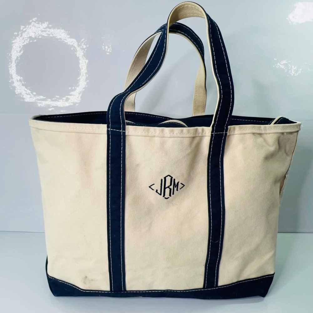 Vintage L.L.Bean Boat and Tote Large Zip Top Navy Canvas USA Monogram JRM Preppy
